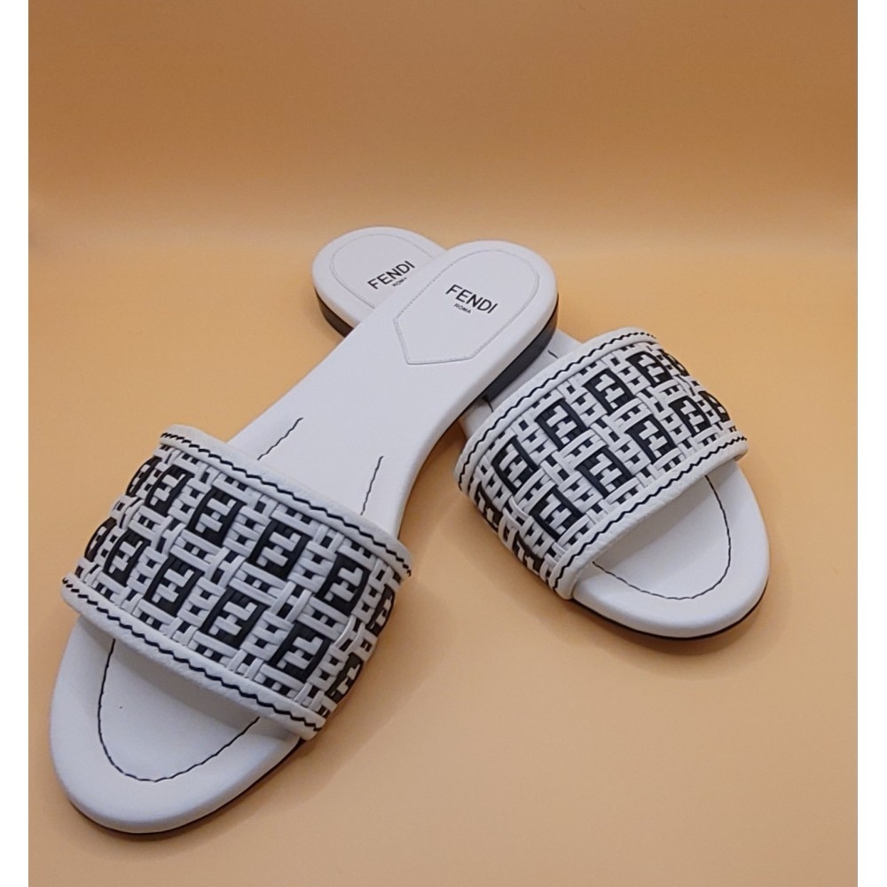 Fendi Women's Black and White Logo Slide Sandals